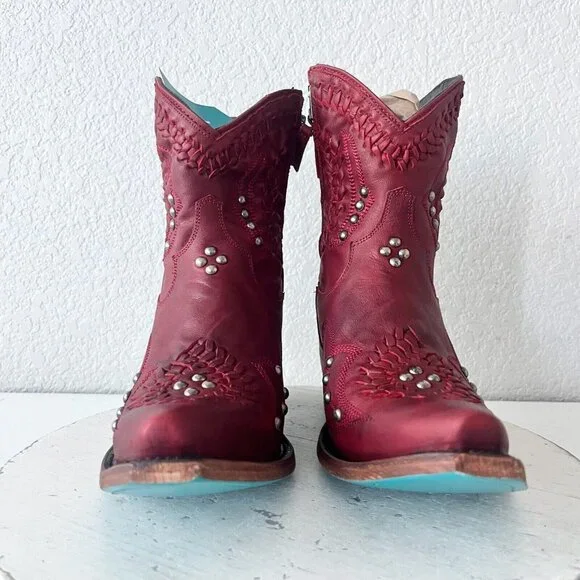 Lane COSSETTE Womens Cowboy Booties 9 Western Cowgirl Red Leather  Short Boots - Picture 6 of 13